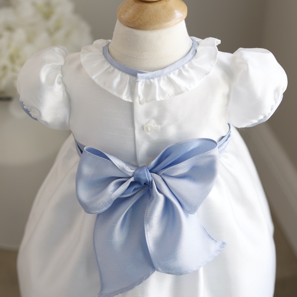 White Flower Girl Dress with Blue Sash and Bloomer Size 12 Month New Wit… - Picture 5 of 7